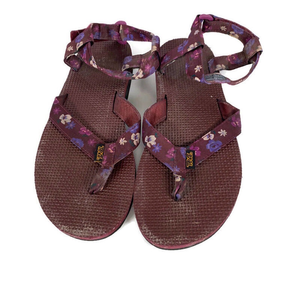Teva Womens Sz. 10 Original Sandal Floral Satin Sandal Shoes Burgundy Hiking